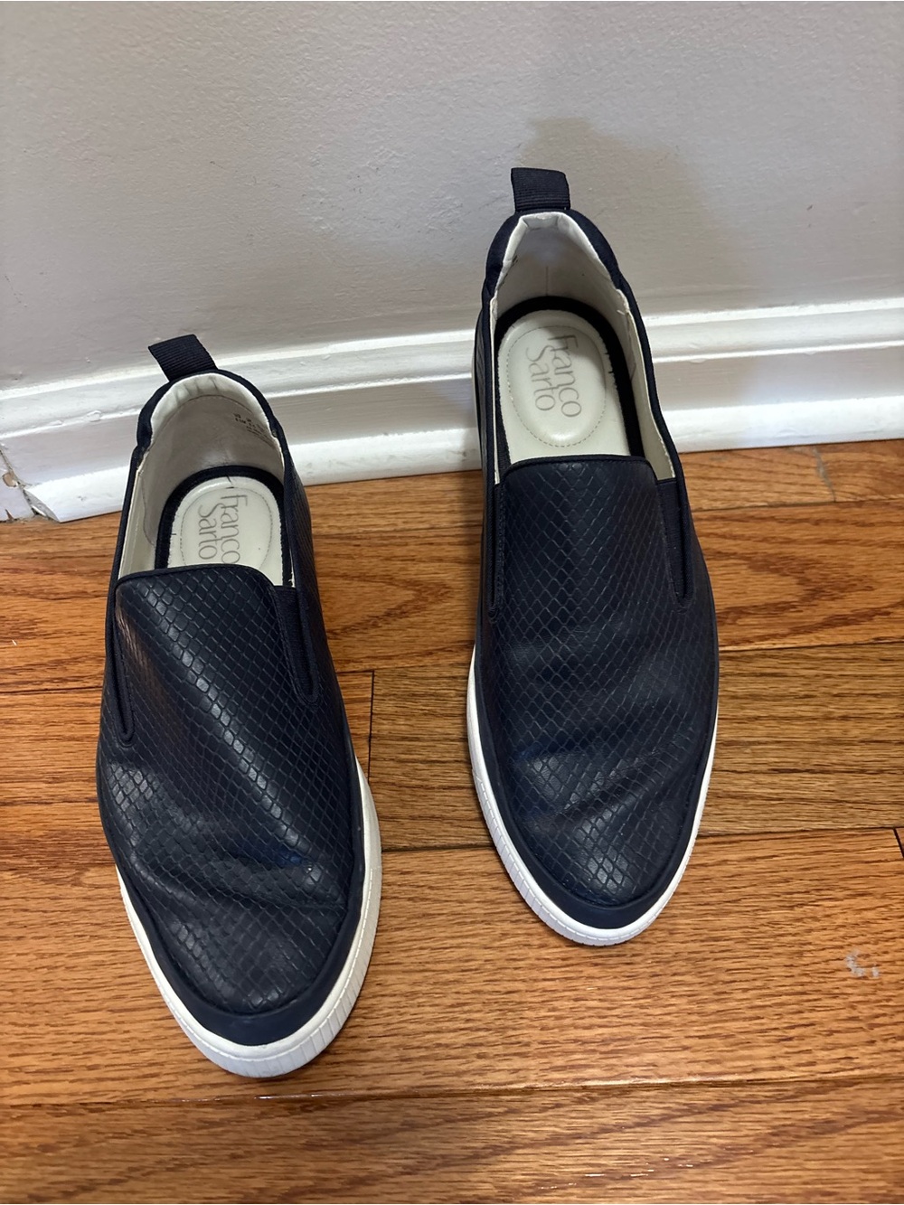 Franco Sarto Women's Black Slip-On Sneakers with White Sole